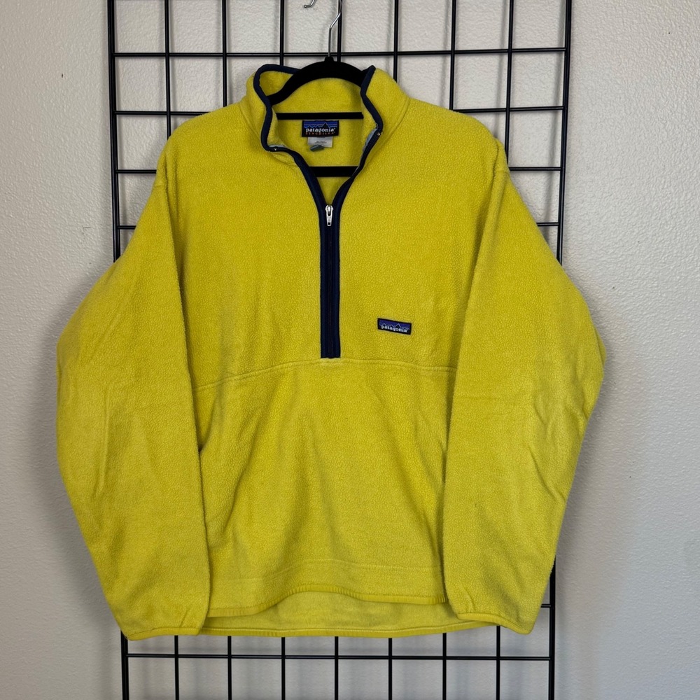 Vintage Patagonia Synchilla Marsupial Fleece Pullover Mens Large Yellow 1/4 Snap